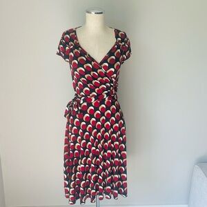 DVF inspired red and black polka dot wrap dress
